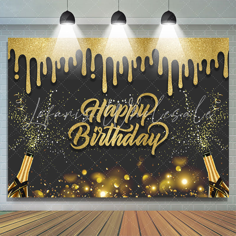 Lofaris Black And Golden Glitter Dot Happy Birthday Backdrop