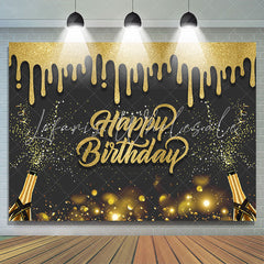 Lofaris Black And Golden Glitter Dot Happy Birthday Backdrop