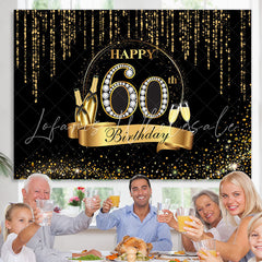 Lofaris Black And Golden Glitter Happy 60Th Birthday Backdrop