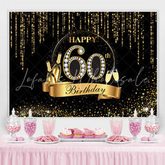 Lofaris Black And Golden Glitter Happy 60Th Birthday Backdrop