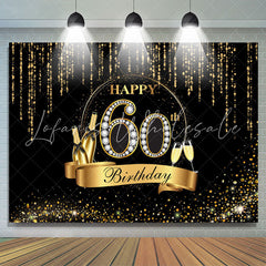 Lofaris Black And Golden Glitter Happy 60Th Birthday Backdrop