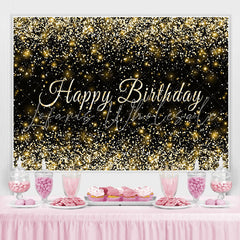 Lofaris Black and Golden Glitter Happy Birthday Party Backdrop