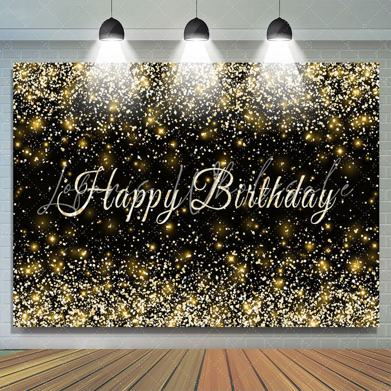 Lofaris Black and Golden Glitter Happy Birthday Party Backdrop