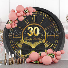 Lofaris Black And Golden Happy 30Th Birthday Round Backdrop