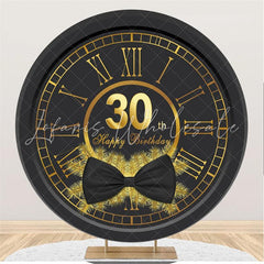 Lofaris Black And Golden Happy 30Th Birthday Round Backdrop