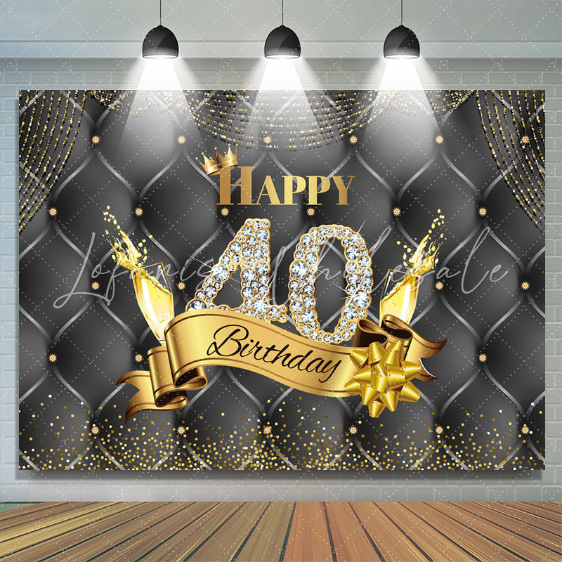 Lofaris Black And Golden Happy 40Th Birthday Dots Backdrop