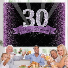 Lofaris Black and Purple Bokeh Diamond 30th Birthday Backdrop