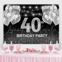 Lofaris Black and Silver Balloon Happy 40th Birthday Backdrop