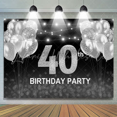 Lofaris Black and Silver Balloon Happy 40th Birthday Backdrop