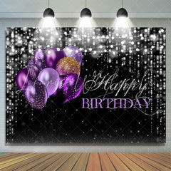 Lofaris Black and Silver Bokeh Purple Balloon Birthday Backdrop