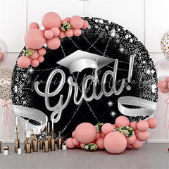 Lofaris Black And Silver Lines Happy Graduation Round Backdrop