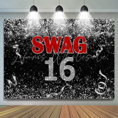 Lofaris Black And Silver Ribbion Swag 16 Birthday Backdrop