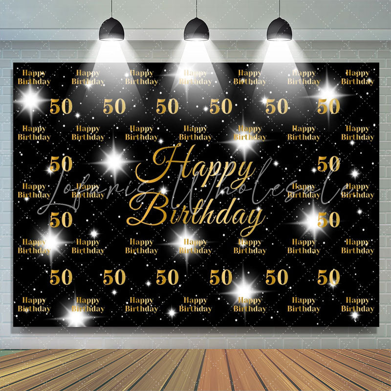 Lofaris Black And Sparkle Star Happy 50th Birthday Backdrop