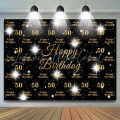 Lofaris Black And Sparkle Star Happy 50th Birthday Backdrop