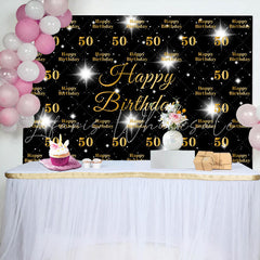 Lofaris Black And Sparkle Star Happy 50th Birthday Backdrop