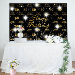 Lofaris Black And Sparkle Star Happy 50th Birthday Backdrop