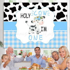 Lofaris Black And White Cow 1st Happy Birthday Party Backdrop