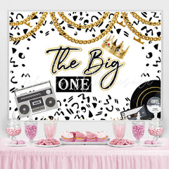 Lofaris Black And White Golden Crown Happy 1St Birthday Backdrop