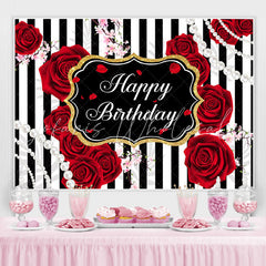 Lofaris Black And white Line With Red Rose Birthday Backdrop