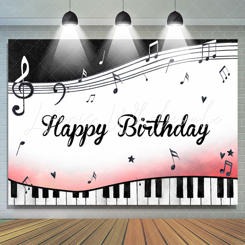 Lofaris Black and White Piano Keys Notes Birthday Backdrop