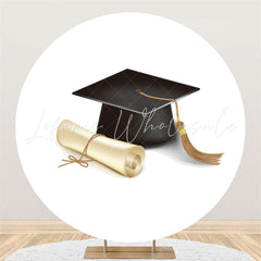 Lofaris Black Bachelor Cap Simple Circle Graduation Backdrop