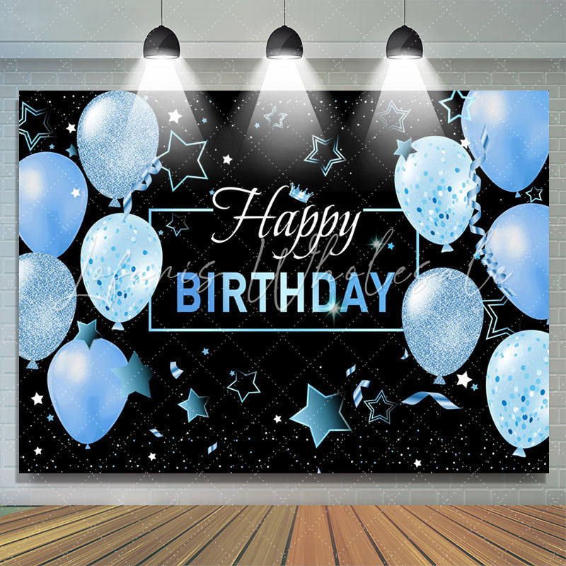 Lofaris Black Blue Balloons Stars Happy Birthday Backdrop