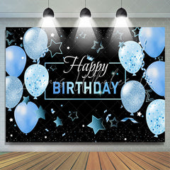 Lofaris Black Blue Balloons Stars Happy Birthday Backdrop