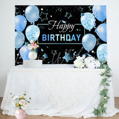 Lofaris Black Blue Balloons Stars Happy Birthday Backdrop