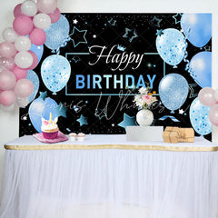 Lofaris Black Blue Balloons Stars Happy Birthday Backdrop