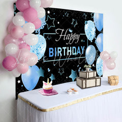 Lofaris Black Blue Balloons Stars Happy Birthday Backdrop