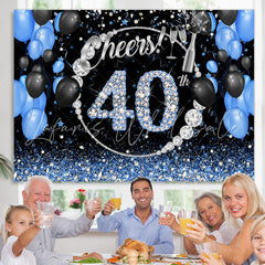 Lofaris Black Blue Glitter Cheers To 40Th Birthday Backdrop