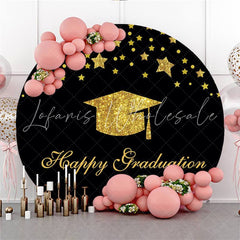 Lofaris Black Circle Glitter Star Happy Graduation Backdrop