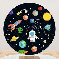 Lofaris Black Cute Galaxy Universe Round Happy Birthday Backdrop