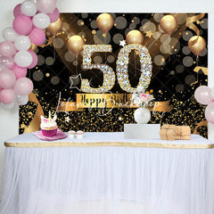 Lofaris Black Gold Balloons Bokeh 50th Birthday Backdrop