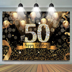 Lofaris Black Gold Balloons Bokeh 50th Birthday Backdrop