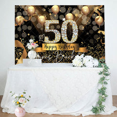 Lofaris Black Gold Balloons Bokeh 50th Birthday Backdrop