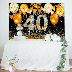 Lofaris Black Gold Balloons Cheers 40th Birthday Backdrop