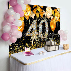 Lofaris Black Gold Balloons Cheers 40th Birthday Backdrop