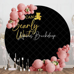 Lofaris Black Gold Bearly Wait Round Baby Shower Backdrop