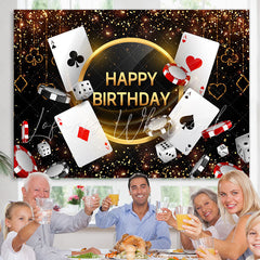 Lofaris Black Gold Bokeh Glitter Poker Card Birthday Backdrop