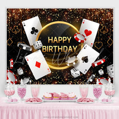 Lofaris Black Gold Bokeh Glitter Poker Card Birthday Backdrop