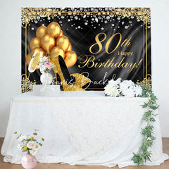 Lofaris Black Gold Diamond Balloons 80th Birthday Backdrop