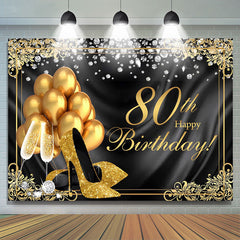 Lofaris Black Gold Diamond Balloons 80th Birthday Backdrop