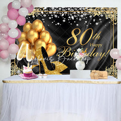 Lofaris Black Gold Diamond Balloons 80th Birthday Backdrop