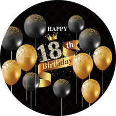 Lofaris Black Gold Glitter Balloons Round 18th Birthday Backdrop