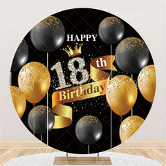 Lofaris Black Gold Glitter Balloons Round 18th Birthday Backdrop