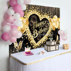 Lofaris Black Gold Glitter Balloons Women Birthday Backdrop