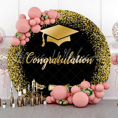 Lofaris Black Gold Glitter Cap Round Graduation Backdrop