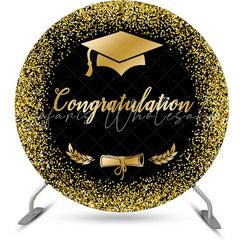 Lofaris Black Gold Glitter Cap Round Graduation Backdrop