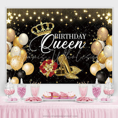 Lofaris Black Gold Queen Birthday Backdrop Banner For Woman